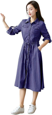 Achyutaya Fashion Women A-line Blue Midi/Calf Length Dress