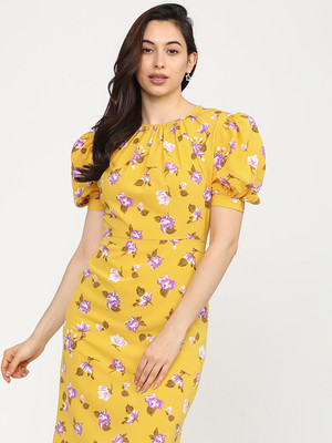 Tokyo Talkies Women A-line Yellow Midi/Calf Length Dress