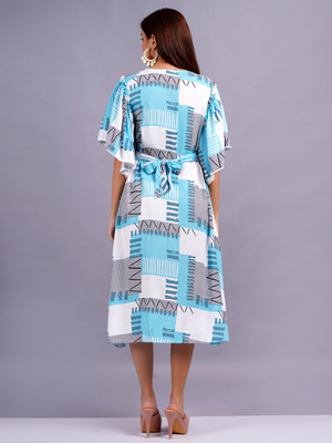 Highlight fashion export Women Fit and Flare Light Blue Midi/Calf Length Dress