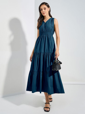 Krunal Raiyani Women Fit and Flare Blue Maxi/Full Length Dress