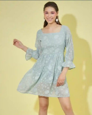 YbFashion Women Drop Waist Light Green Knee Length Dress