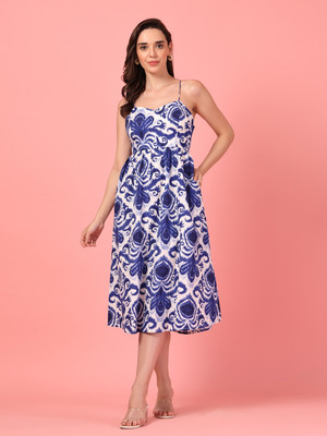 Gulabidress Women A-line Blue Midi/Calf Length Dress