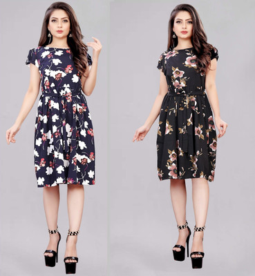 maruti fab Women Fit and Flare Multicolor Knee Length Dress
