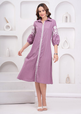 Fashion Point Women A-line Purple Midi/Calf Length Dress
