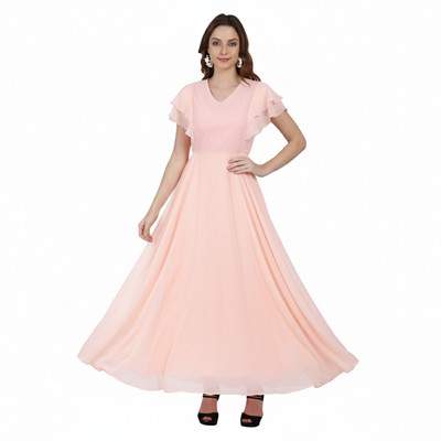 color world Women Fit and Flare Beige Maxi/Full Length Dress