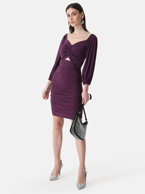 KAZO Women Fit and Flare Purple Above Knee/Mid Thigh Length Dress