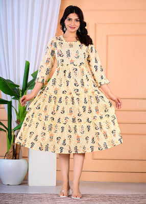 LH HANDICRAFTS Women Fit and Flare Multicolor Midi/Calf Length Dress