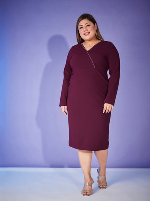 SASSAFRAS Curve Women Bodycon Maroon Midi/Calf Length Dress