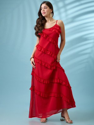 Globus Women A-line Red Maxi/Full Length Dress
