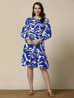 Moda Rapido Women Fit and Flare Blue Knee Length Dress