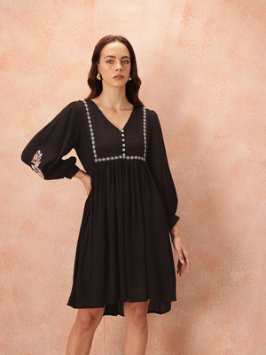 all about you Women A-line Black Knee Length Dress