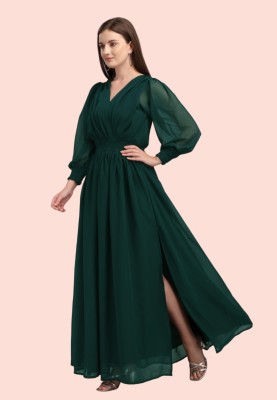 Jash Creation Women Fit and Flare Dark Green Dress