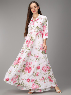Rudraaksha Women A-line Multicolor Maxi/Full Length Dress