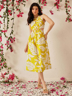 STREET9 Women Peplum Yellow Below Knee Dress