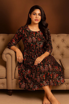 shivay Women Ethnic Dress Multicolor Midi/Calf Length Dress