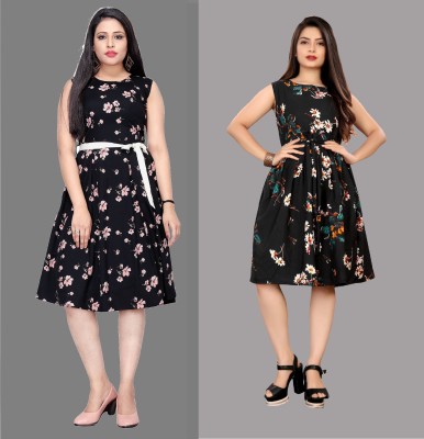 maruti fab Women Fit and Flare Black Dress