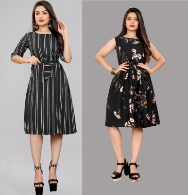 maruti fab Women Fit and Flare Black Dress