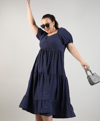 Instafab Plus Women A-line Blue Above Knee/Mid Thigh Length Dress