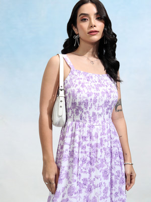 Tokyo Talkies Women Fit and Flare Blue Knee Length Dress