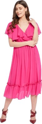 HouseOfCommon Women Fit and Flare Pink Dress