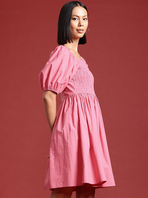 all about you Women Fit and Flare Pink Above Knee/Mid Thigh Length Dress