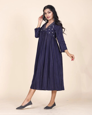 METRONAUT Women A-line Blue Midi/Calf Length Dress