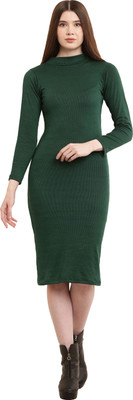 Shyammc Women Bodycon Dark Green Knee Length Dress