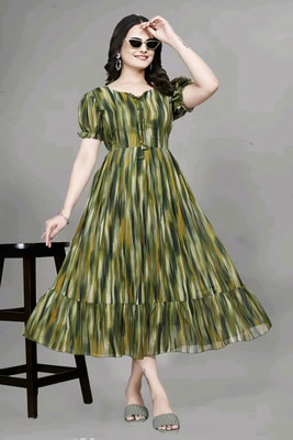 QVAZORE Women Maxi Multicolor Midi/Calf Length Dress