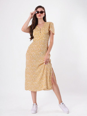 clobug Women A-line Yellow Midi/Calf Length Dress