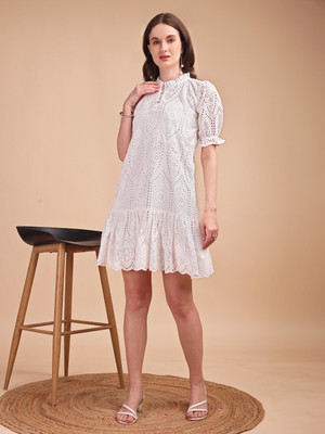 THE CLUB OF WHITE Women Fit and Flare White Above Knee/Mid Thigh Length Dress