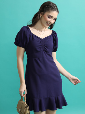 Tokyo Talkies Women Blouson Dark Blue Above Knee/Mid Thigh Length Dress