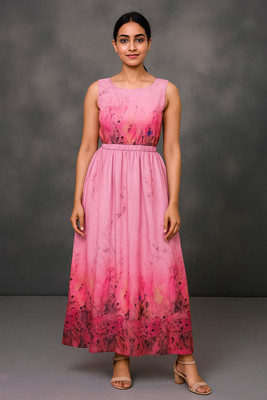 Bollyqueen Women A-line Pink Midi/Calf Length Dress