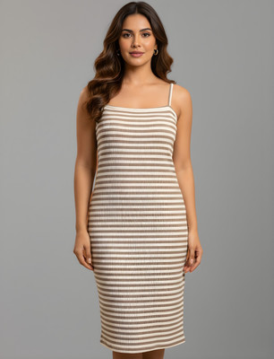 HANG N HOLD Women Bodycon Brown Above Knee/Mid Thigh Length Dress