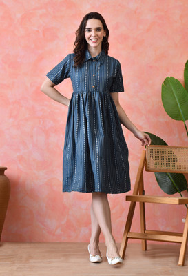 VCJ CREATION Women A-line Blue Knee Length Dress