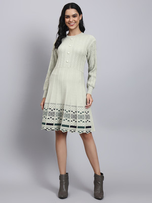 MODKLINE Women Sweater Green Above Knee/Mid Thigh Length Dress