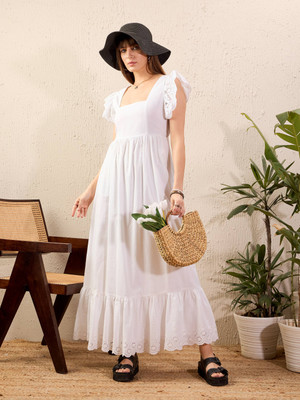 SASSAFRAS Women Maxi White Full Length Dress