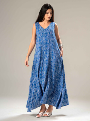Urban Sundari Women Maxi Blue Full Length Dress