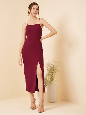 RARE Women A-line Maroon Midi/Calf Length Dress