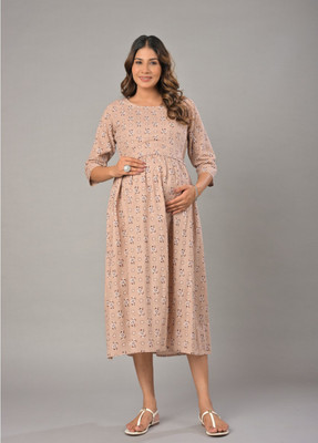Negen Women A-line Brown Below Knee Dress