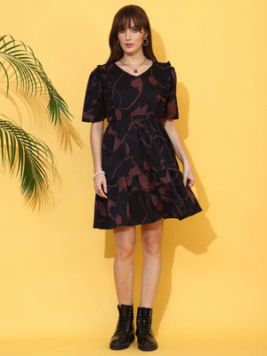 Sheetal Accociates Women Fit and Flare Black Above Knee/Mid Thigh Length Dress