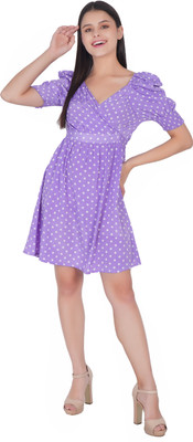 ART OF CLOTHING Women Fit and Flare Purple Above Knee/Mid Thigh Length Dress