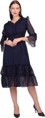 TishuMishu Women Fit and Flare Dark Blue Dress