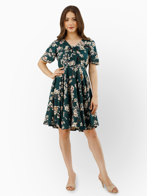 all about you Women A-line Dark Green Above Knee/Mid Thigh Length Dress