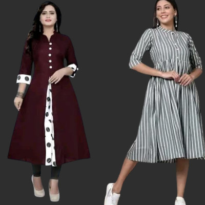 Suhani Fashionqq Women A-line Red, Grey Maxi/Full Length Dress