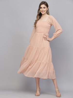 AAYU Women Fit and Flare Pink Maxi/Full Length Dress
