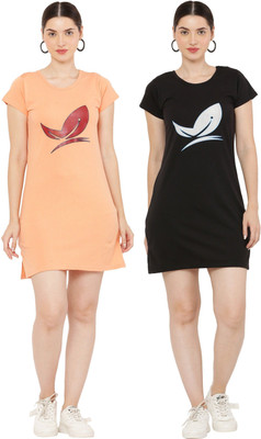 PREE GOO Women Ethnic Dress Black, Orange Above Knee/Mid Thigh Length Dress