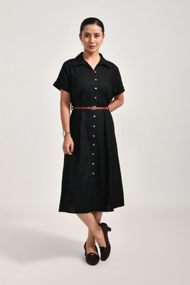 MEERABELLA Women A-line Black Below Knee Dress