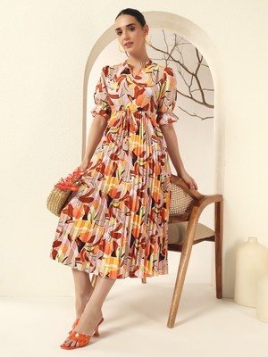 ZWERLON Women A-line Multicolor Midi/Calf Length Dress