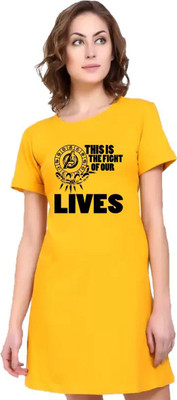 HouseOfCommon Women T Shirt Yellow Above Knee/Mid Thigh Length Dress