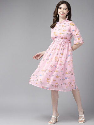 Aarika Women A-line Pink Midi/Calf Length Dress